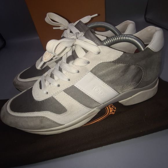 TOD'S 'Fondo Sportivo' Grey Trainers Size UK 3.5 EU 36.5 White Suede Lace-Up - Picture 6 of 12